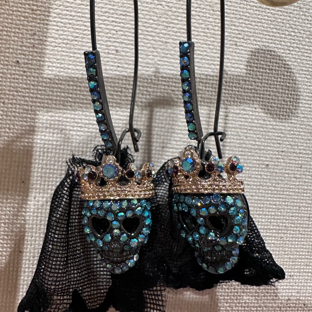 Crystal Skull Earrings with Crown